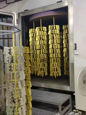 स्टेनलेस स्टील आभूषण और कांच के लिए चमकदार धात्विक चमक और पूर्ण ऑटो नियंत्रण के साथ उच्च दक्षता पीवीडी कोटिंग प्रणाली